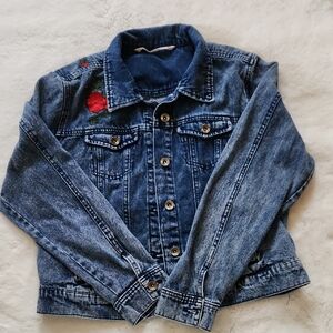 Rhetro Stone Kale Generation Washed Jean  Jacket with Red Rose Embroidery  XL